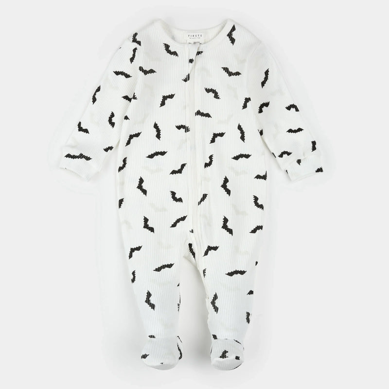 Bats Glow in the Dark Print on Off-White Sleeper | Petit Lem