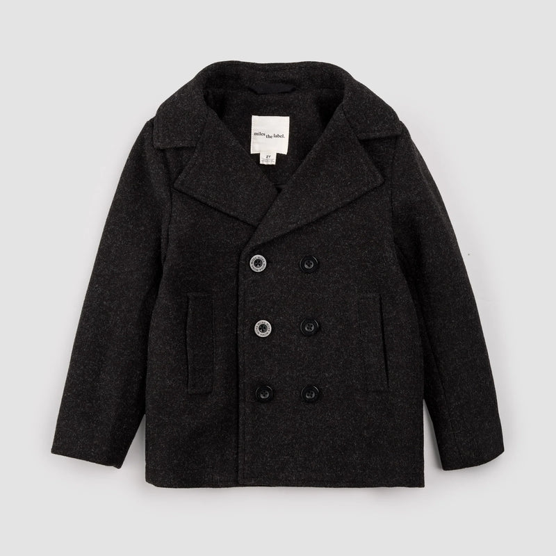 Hooded Woven Pea Coat | Dark Heather Grey | Miles the Label