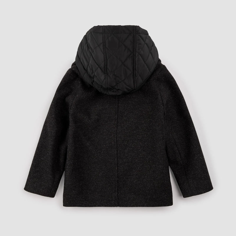 Hooded Woven Pea Coat | Dark Heather Grey | Miles the Label