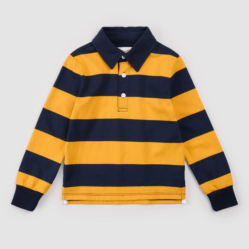 Blue and Spruce Yellow Striped Rugby Polo | Miles the Label