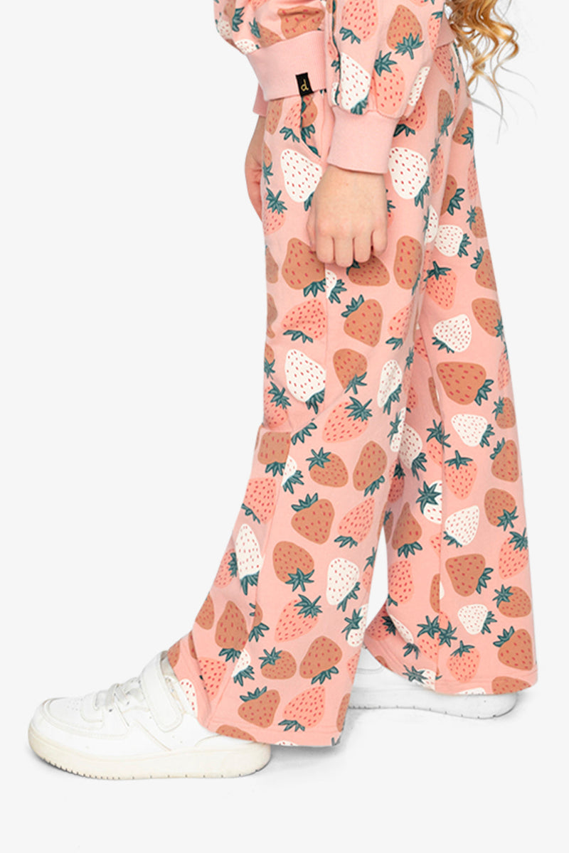Wide Leg Sweatpants Pink Strawberry Print
