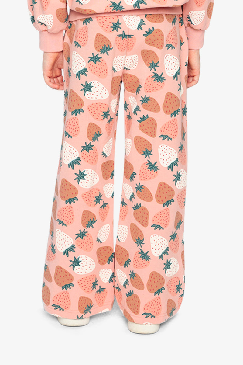 Wide Leg Sweatpants Pink Strawberry Print