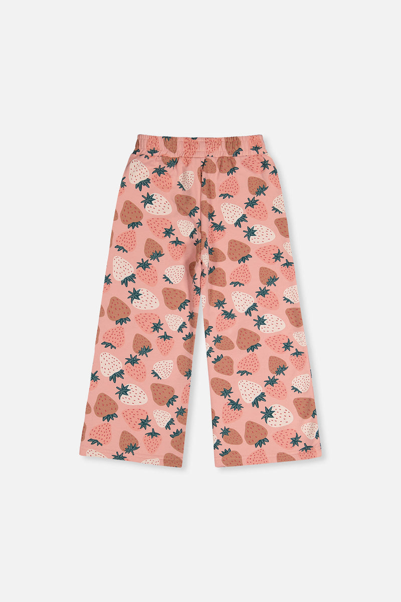 Wide Leg Sweatpants Pink Strawberry Print