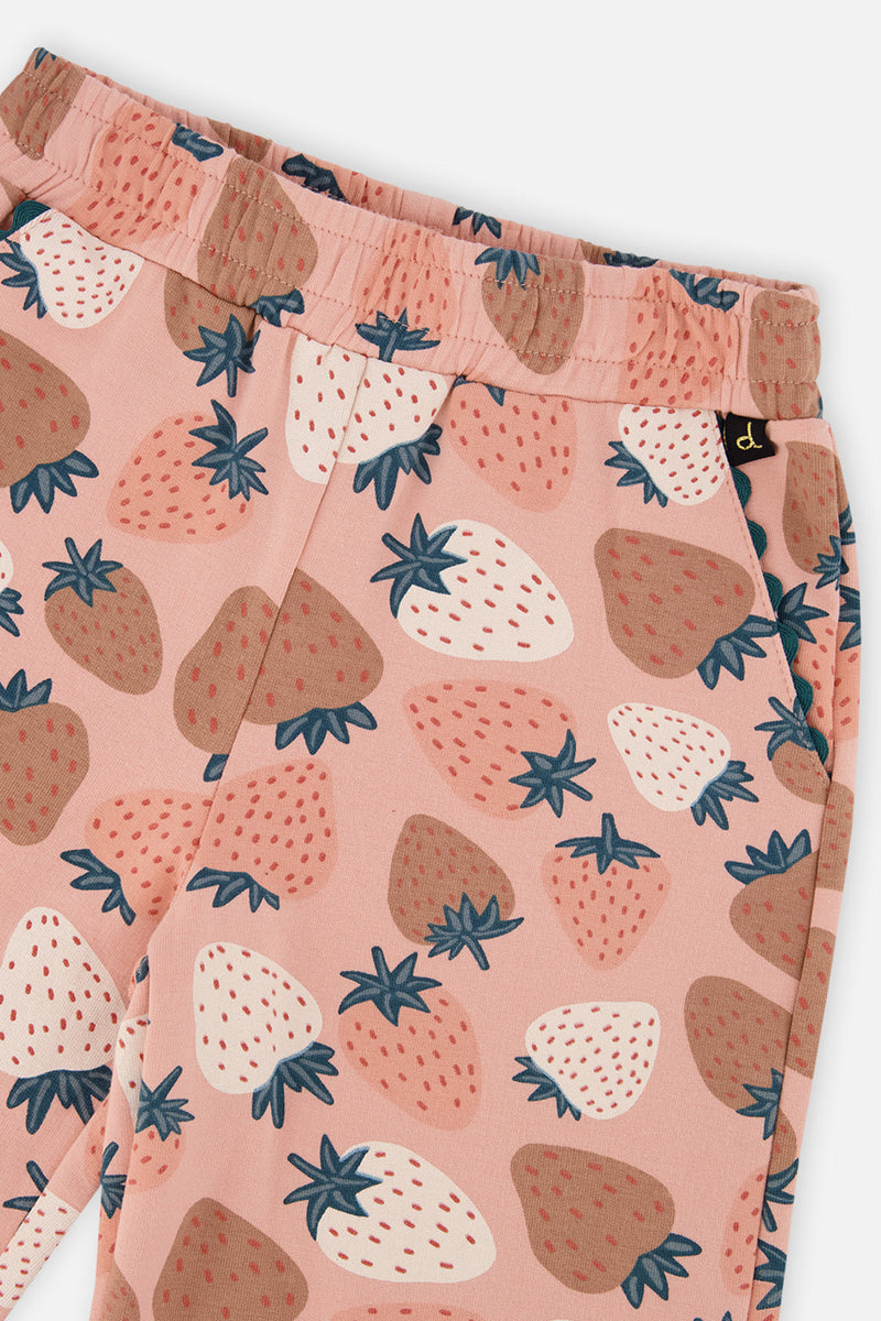 Wide Leg Sweatpants Pink Strawberry Print