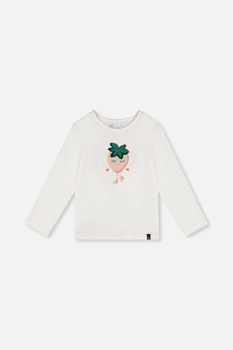 Long Sleeve Organic Cotton Strawberry T-Shirt Off White