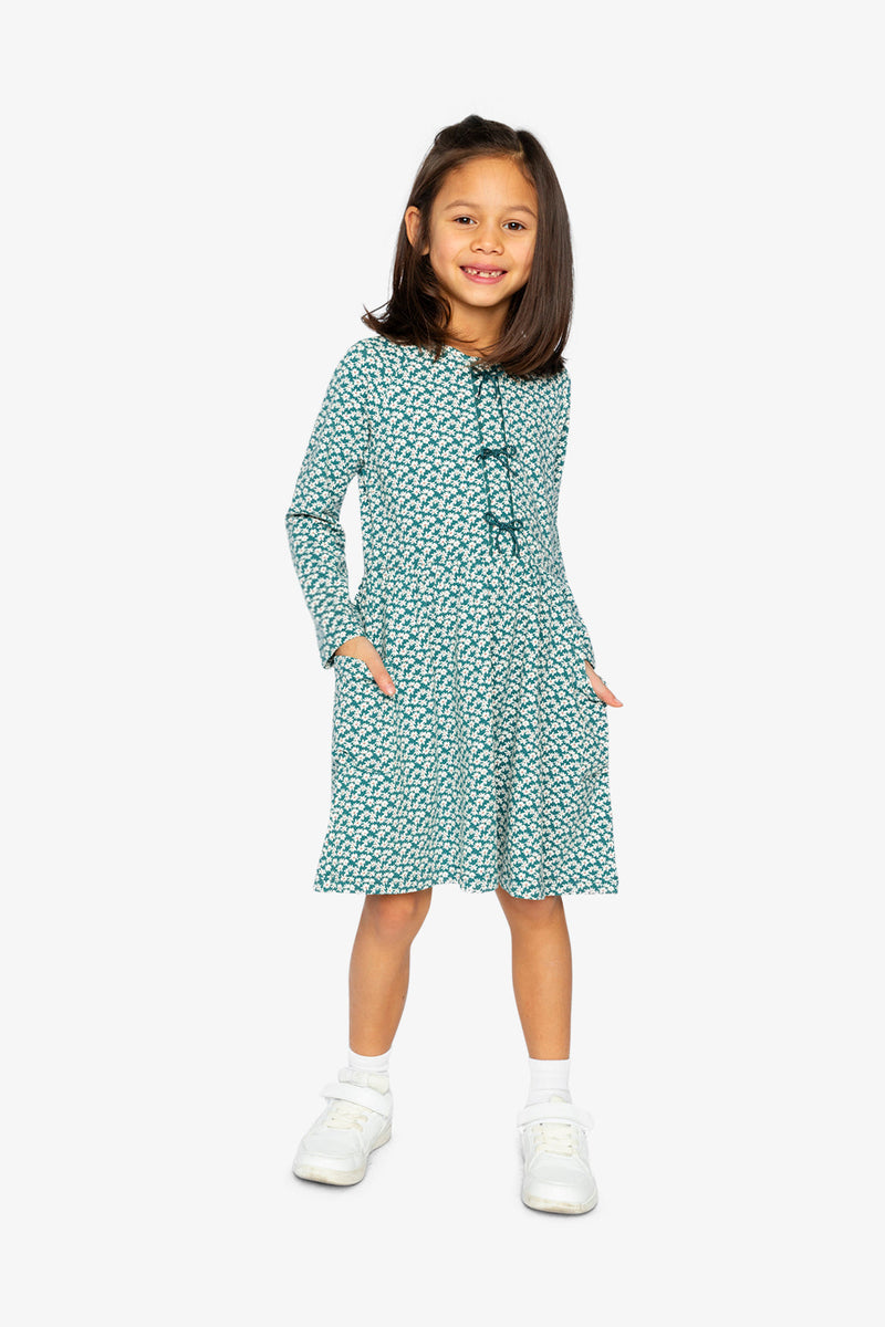 Organic Cotton Dress With Pockets Green Floral Print