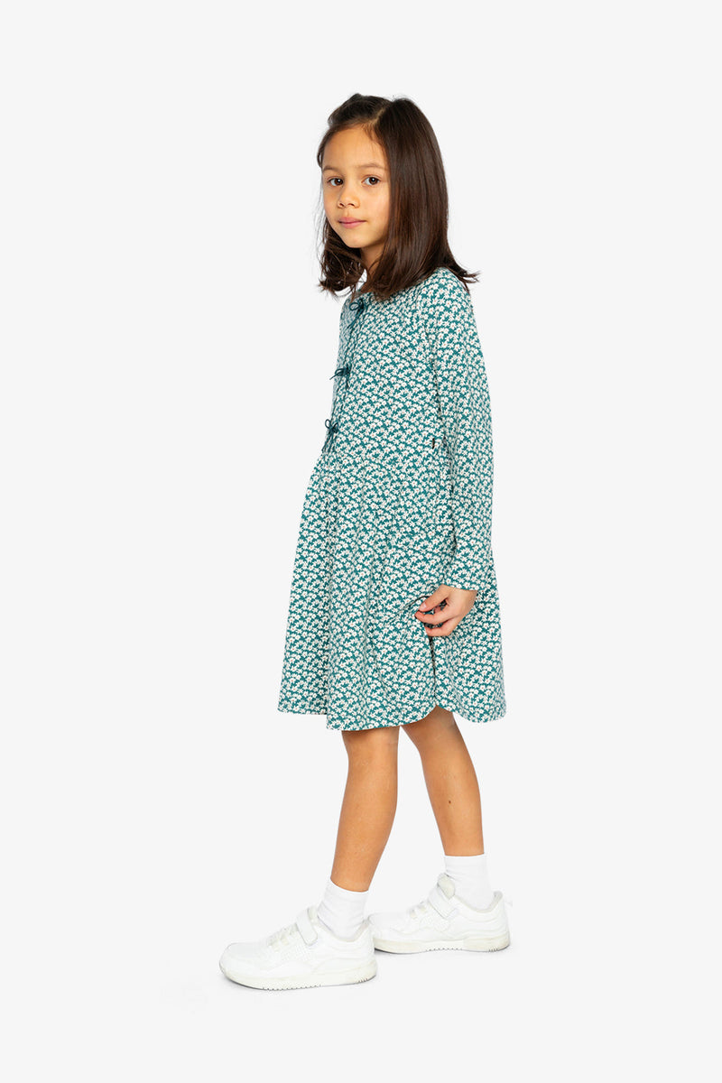Organic Cotton Dress With Pockets Green Floral Print
