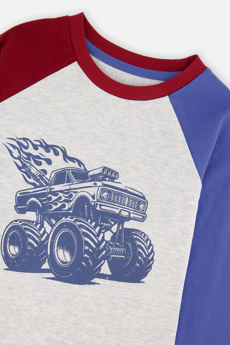 Raglan T-Shirt Heather Grey, Red And Blue