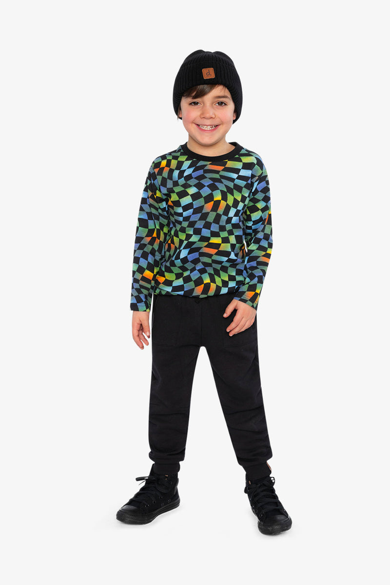 Organic Cotton Long Sleeve T-Shirt Blue Checkered Print