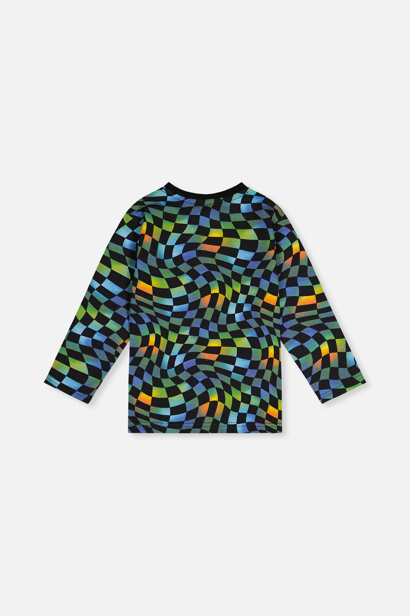 Organic Cotton Long Sleeve T-Shirt Blue Checkered Print