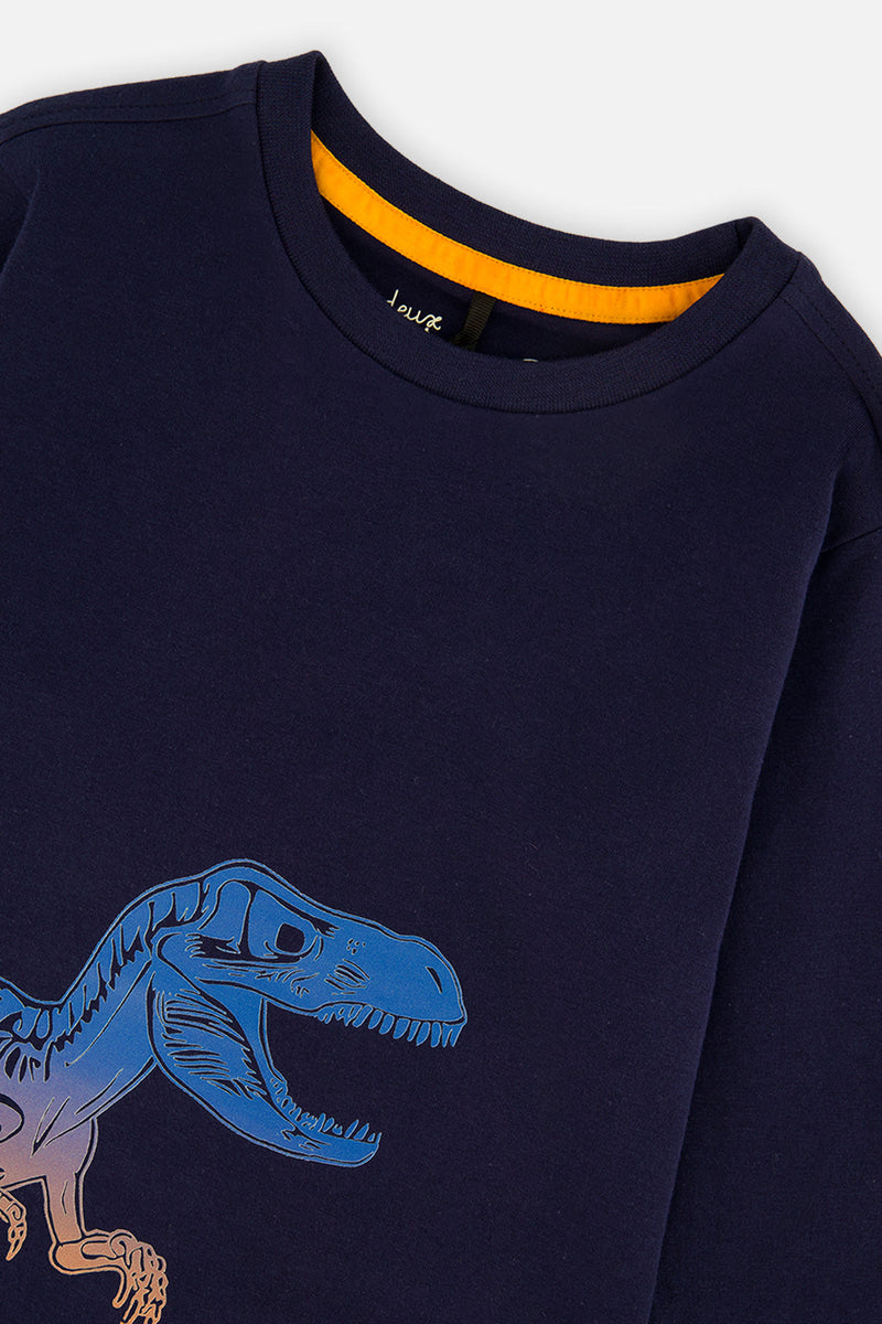 Long Sleeve Organic Cotton T-Shirt Dark Blue And Orange