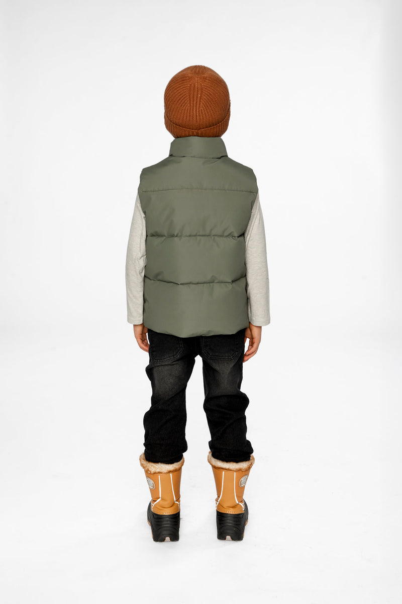Sleeveless Mid-Season Vest Olive Green