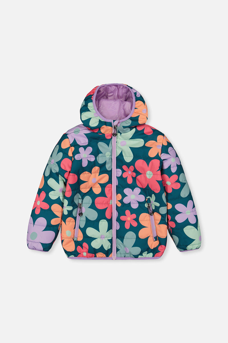 Quilted Mid-Season Jacket Green Floral Print