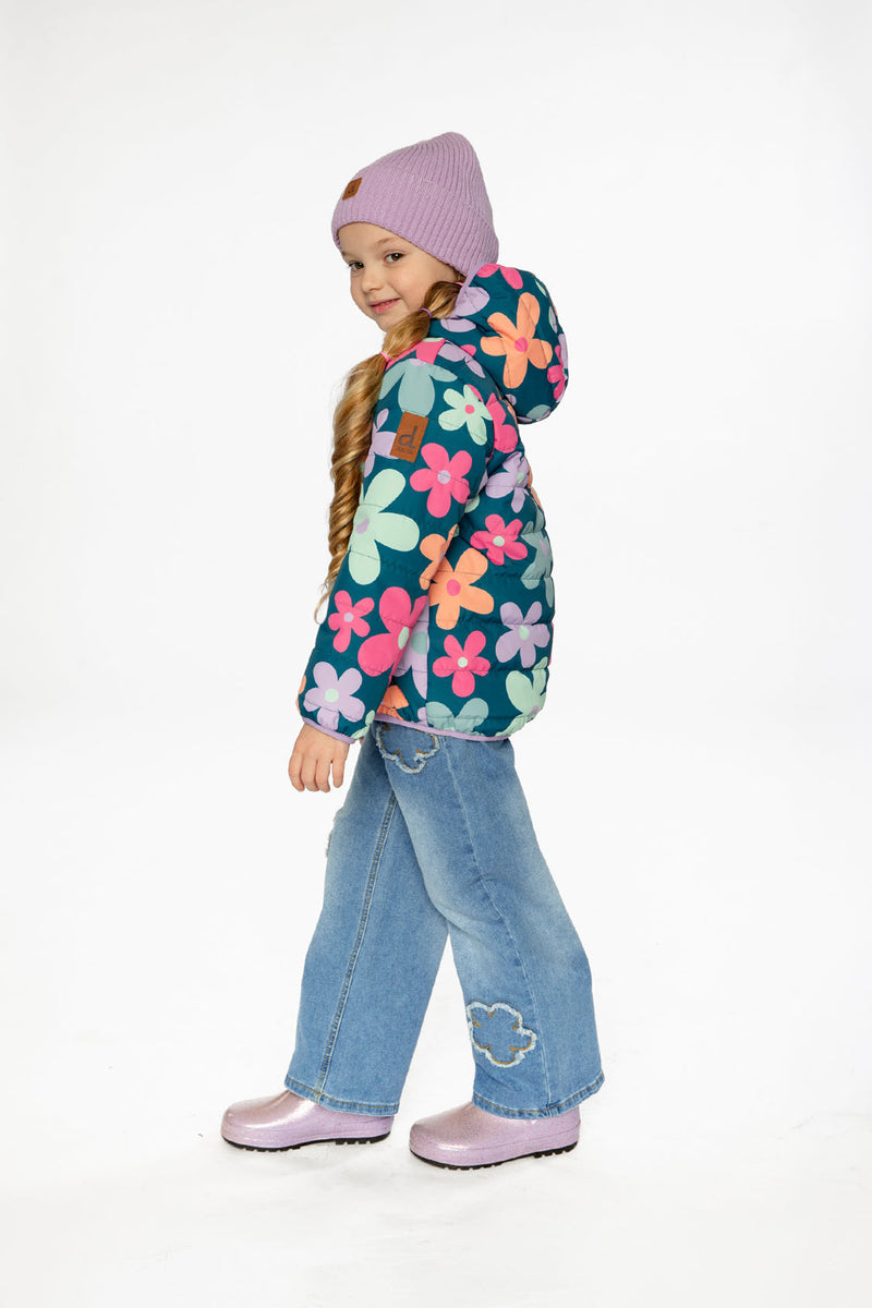 Quilted Mid-Season Jacket Green Floral Print
