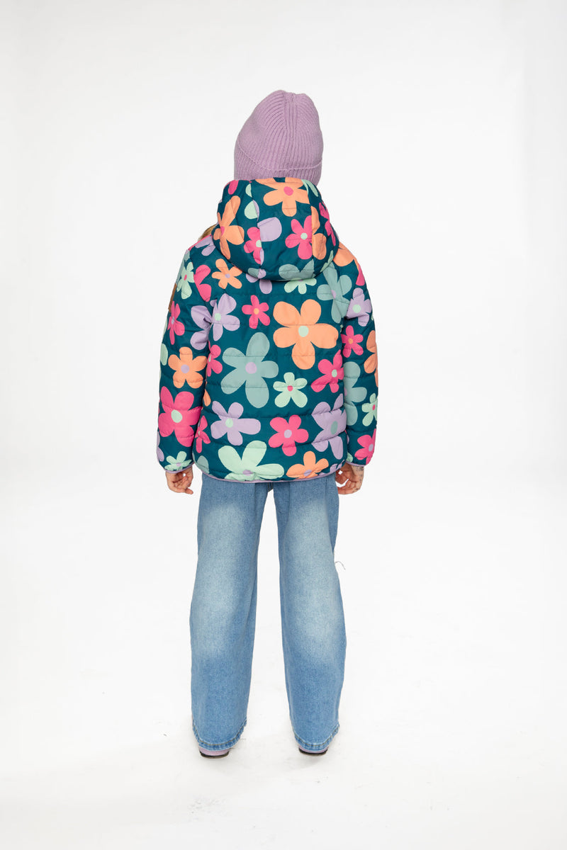 Quilted Mid-Season Jacket Green Floral Print