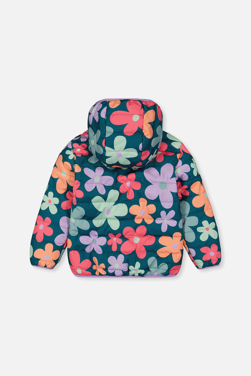 Quilted Mid-Season Jacket Green Floral Print