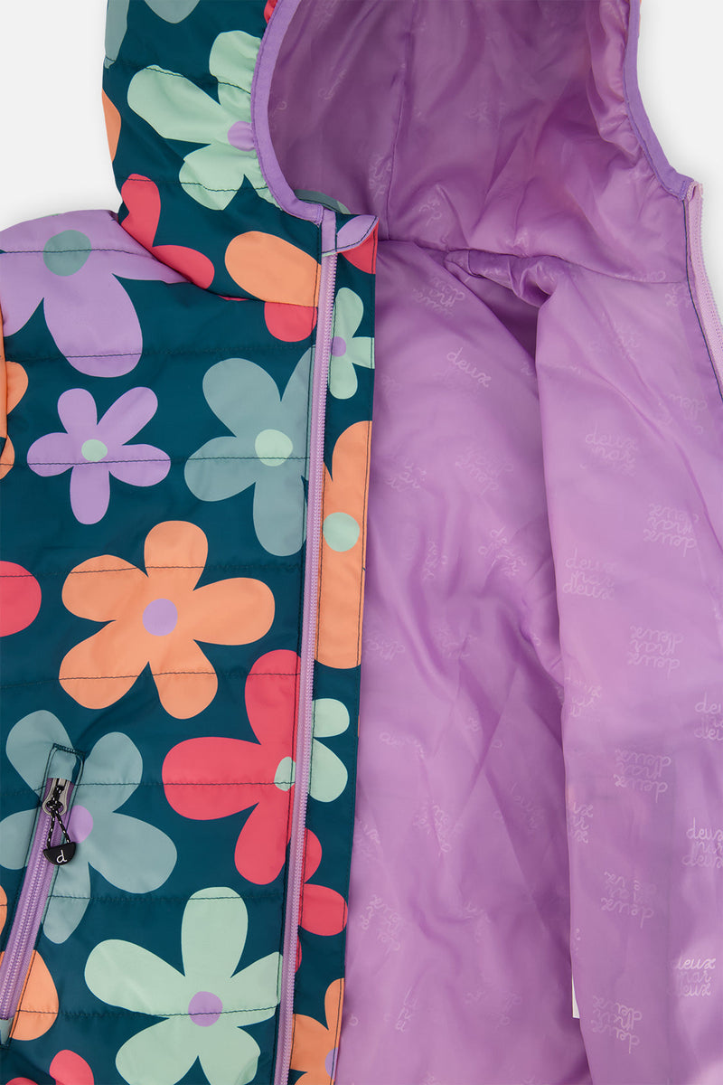 Quilted Mid-Season Jacket Green Floral Print