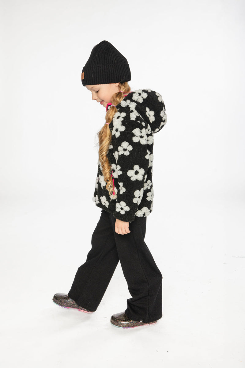 Reversible Mid-Season Jacket Pink And Black Printed Flowers