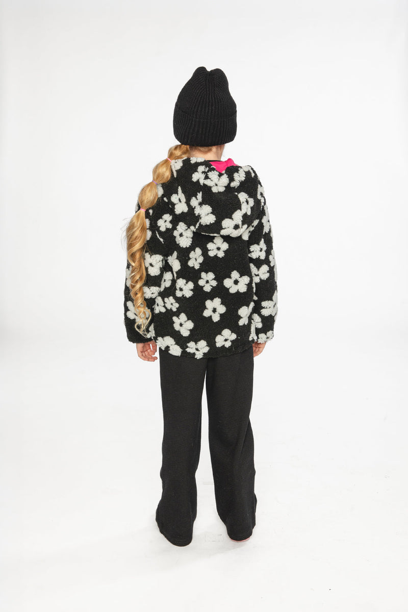 Reversible Mid-Season Jacket Pink And Black Printed Flowers