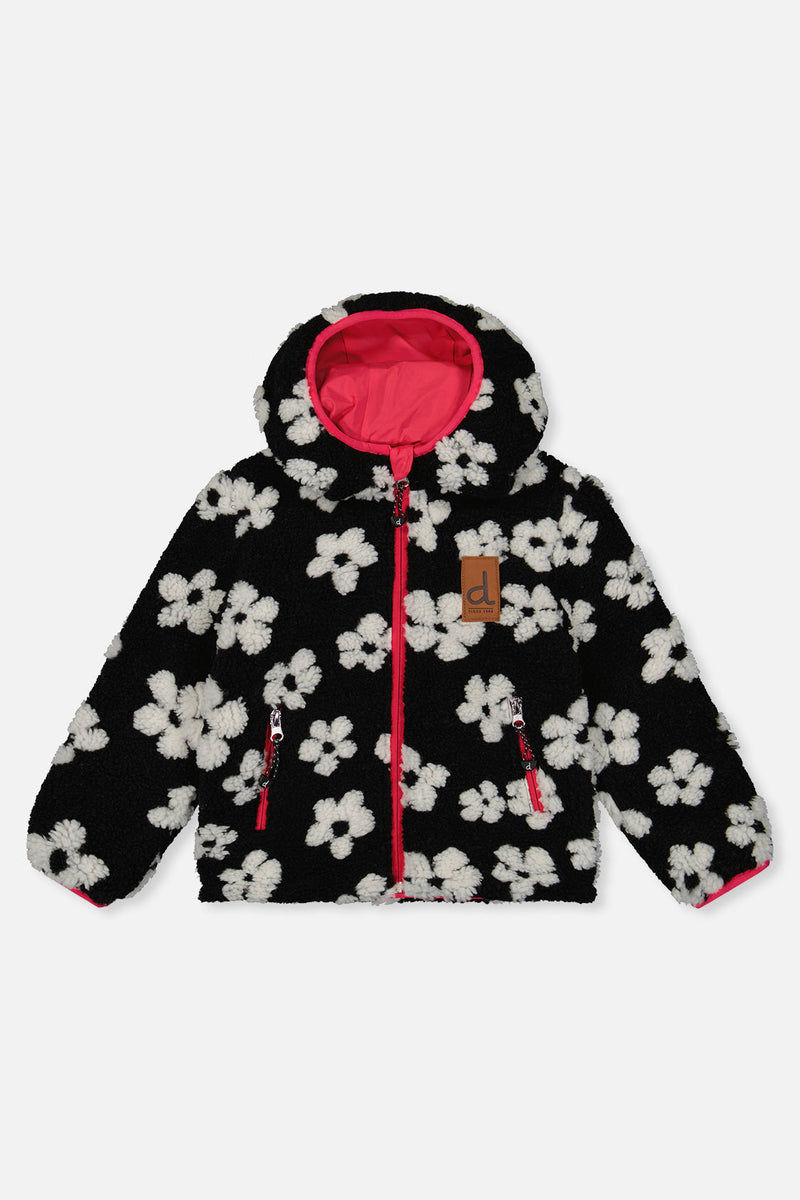Reversible Mid-Season Jacket Pink And Black Printed Flowers