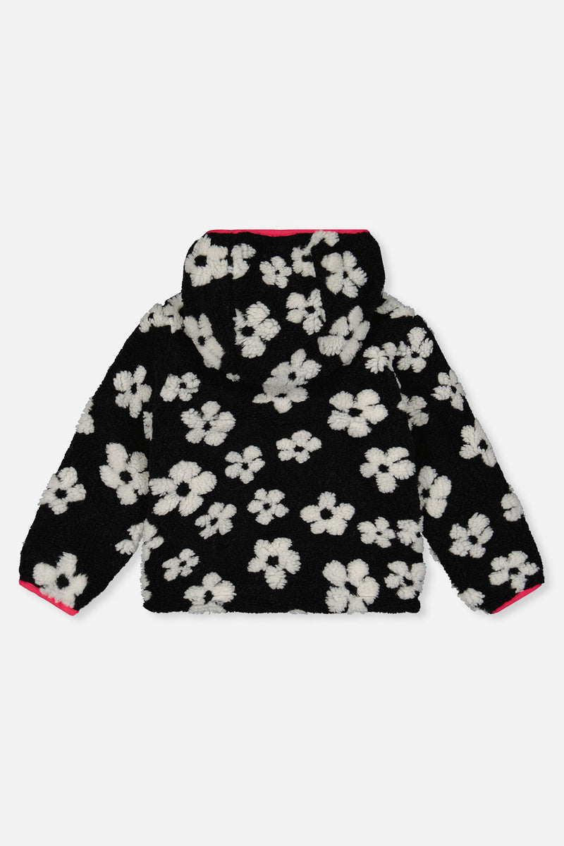 Reversible Mid-Season Jacket Pink And Black Printed Flowers