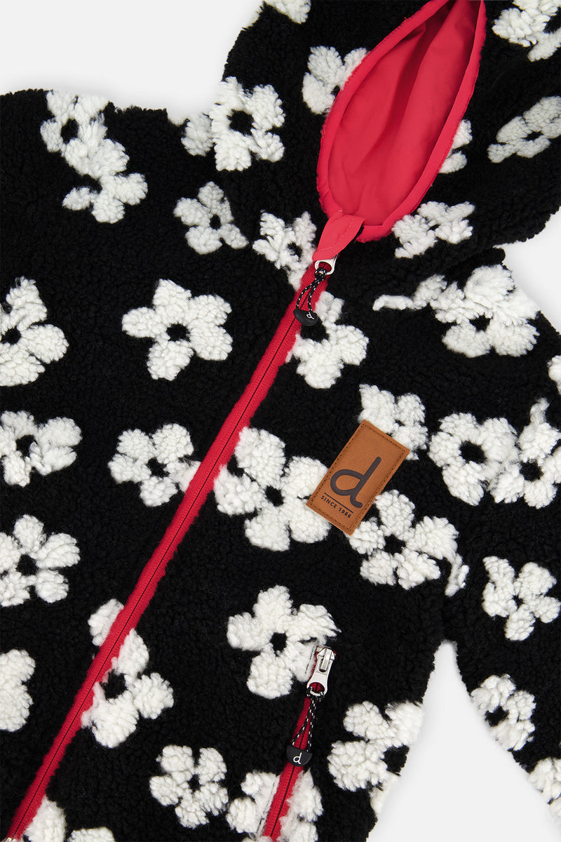 Reversible Mid-Season Jacket Pink And Black Printed Flowers
