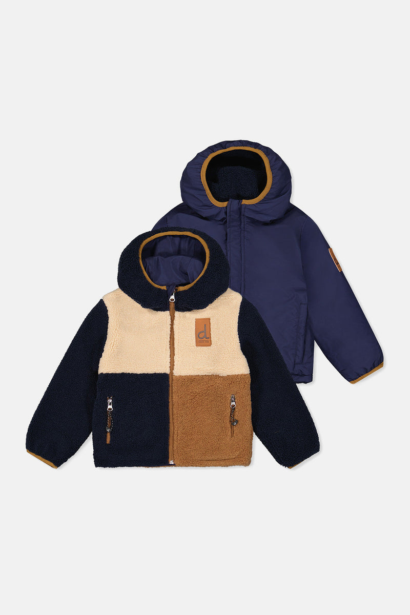 Reversible Mid-Season Jacket Dark Blue, Beige And Brown