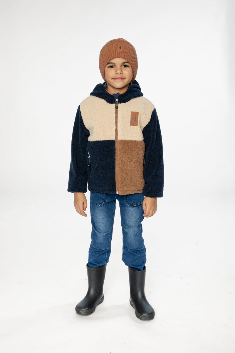 Reversible Mid-Season Jacket Dark Blue, Beige And Brown