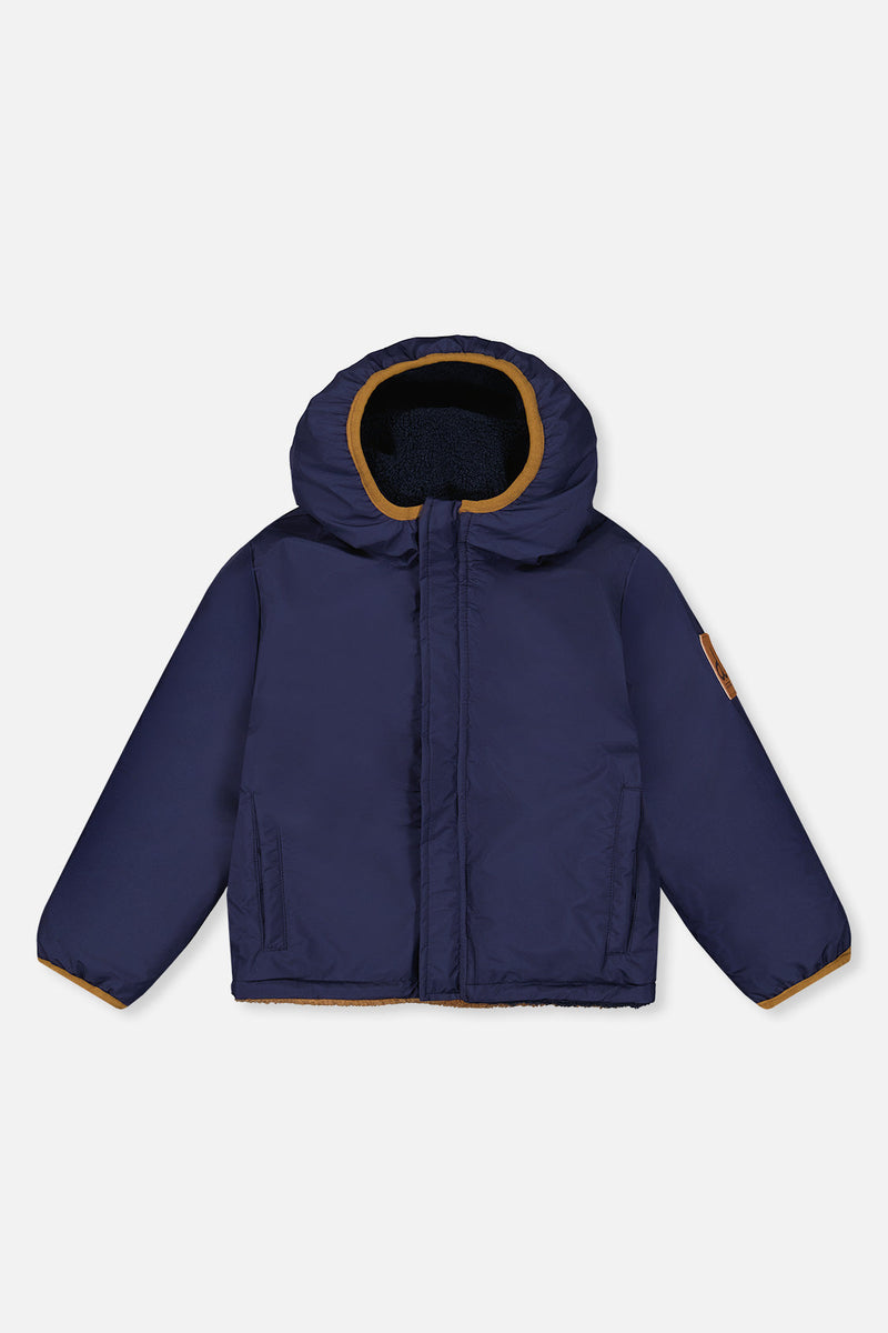 Reversible Mid-Season Jacket Dark Blue, Beige And Brown