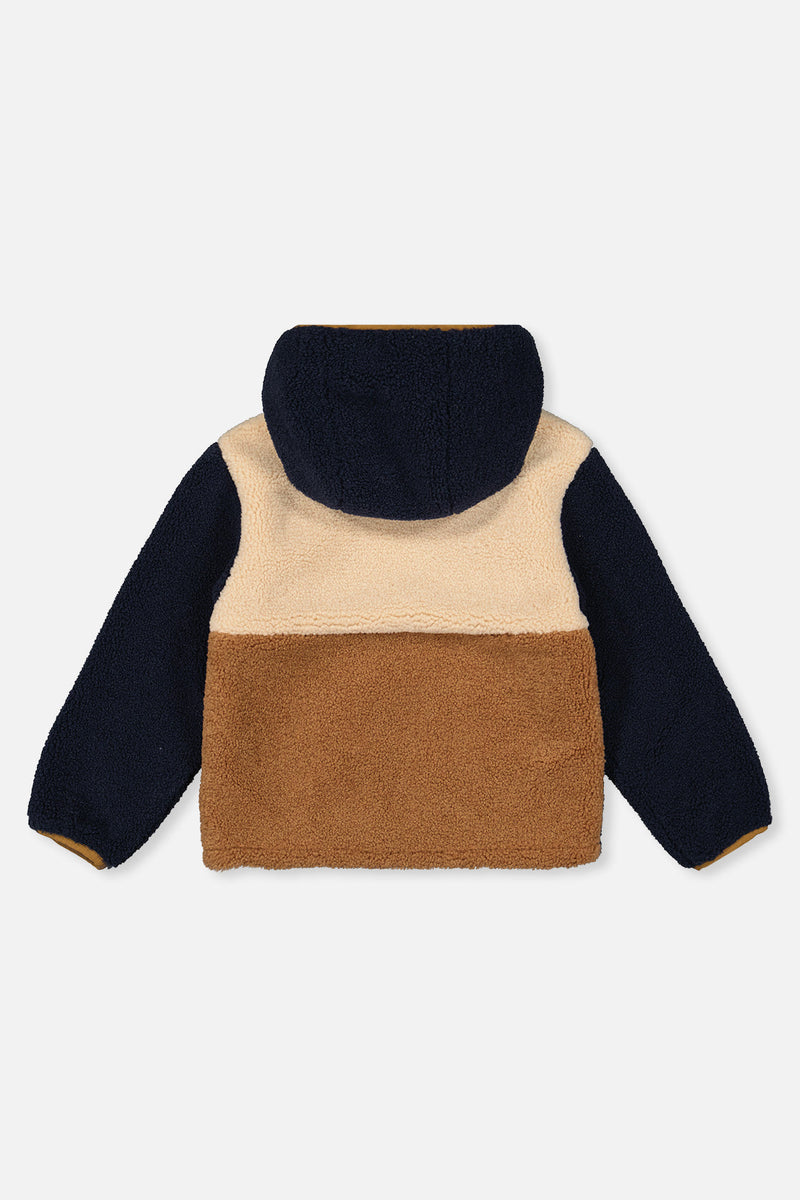 Reversible Mid-Season Jacket Dark Blue, Beige And Brown