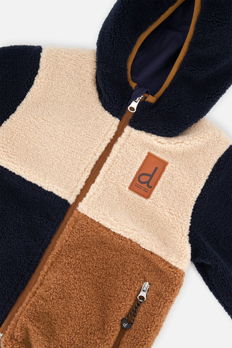 Reversible Mid-Season Jacket Dark Blue, Beige And Brown