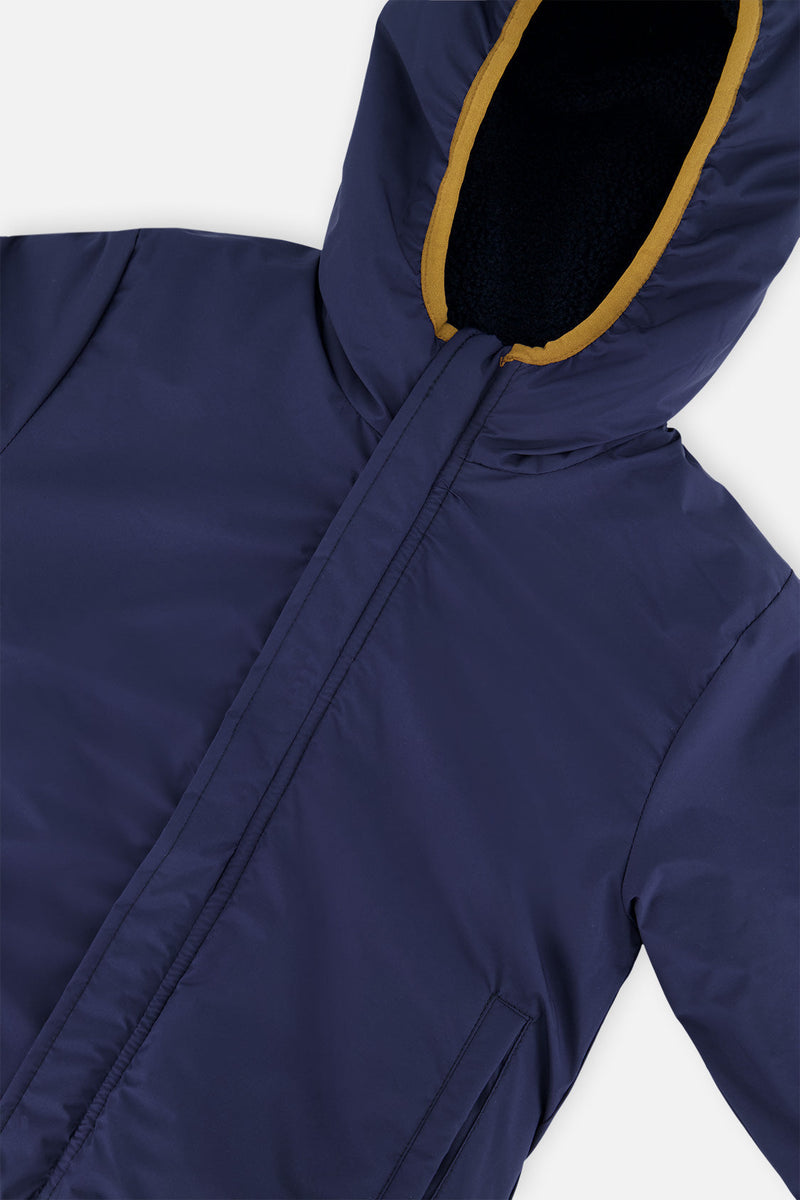 Reversible Mid-Season Jacket Dark Blue, Beige And Brown