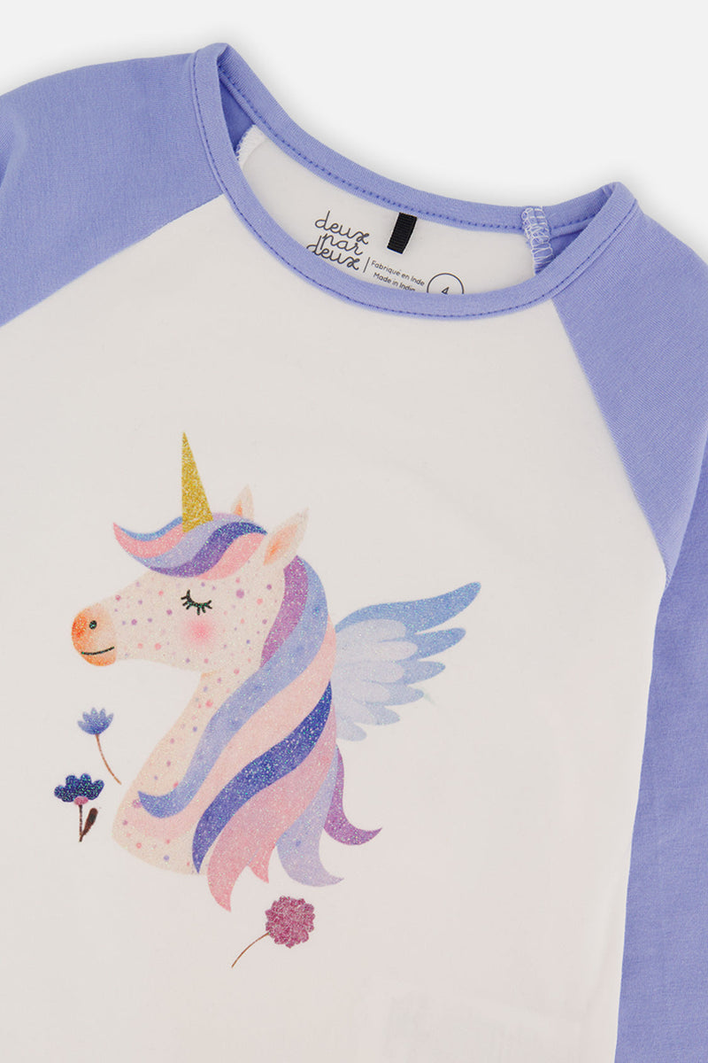 Raglan Organic Cotton T-Shirt Violet And Off-White