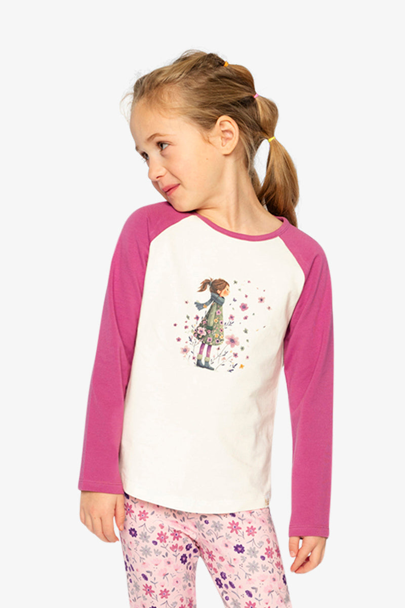 Raglan Organic Cotton T-Shirt Pinkish Violet And White