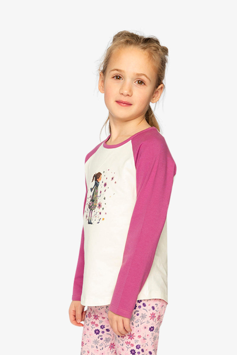 Raglan Organic Cotton T-Shirt Pinkish Violet And White
