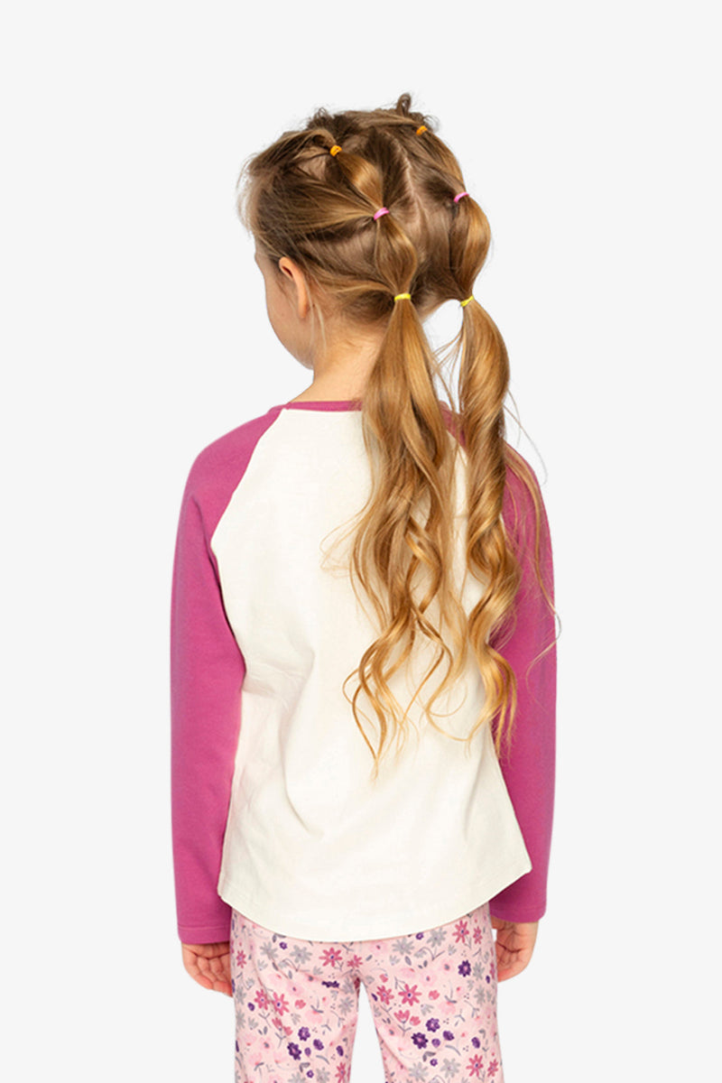 Raglan Organic Cotton T-Shirt Pinkish Violet And White