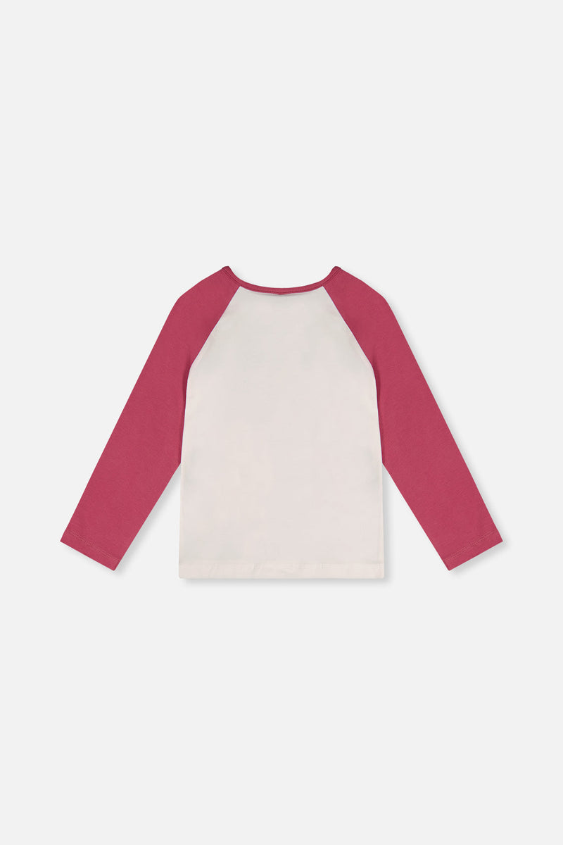 Raglan Organic Cotton T-Shirt Pinkish Violet And White