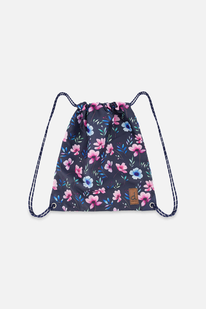Drawstring Bag Blue Floral Print