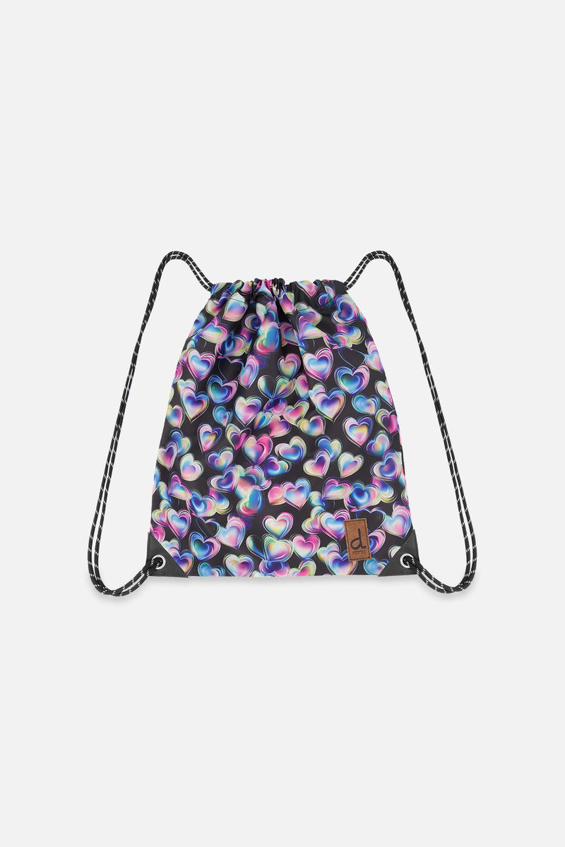 Drawstring Bag Black Printed With Hearts