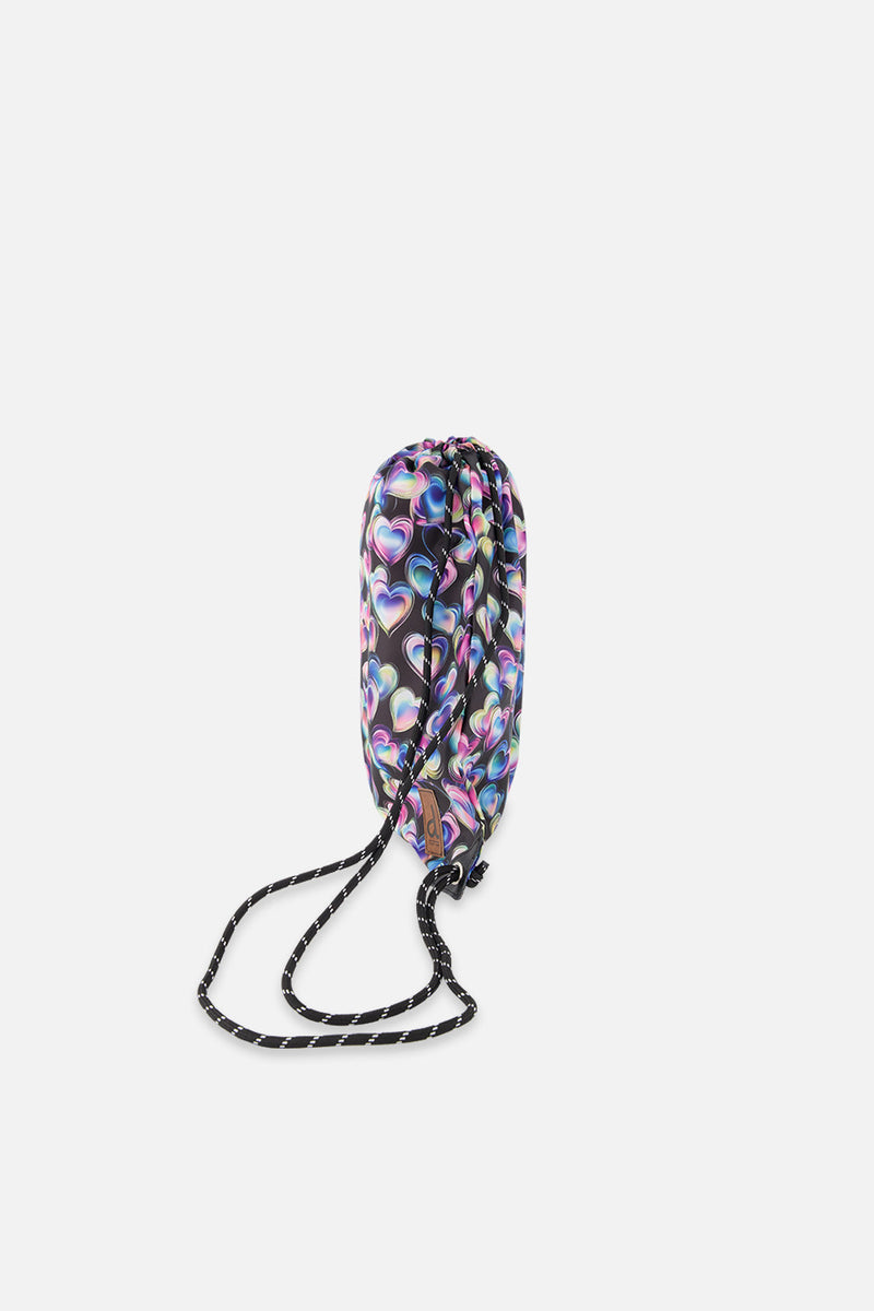 Drawstring Bag Black Printed With Hearts