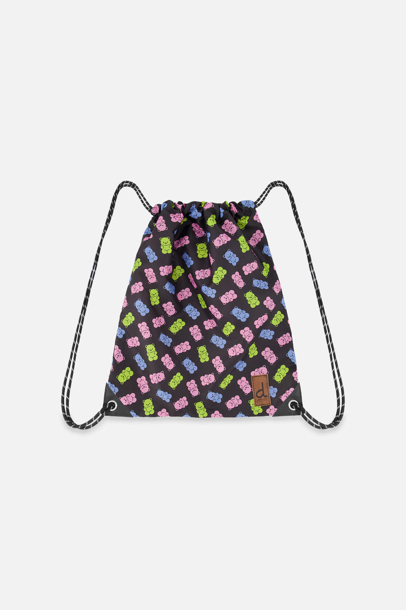 Drawstring Bag Black Printed Gummy Bears