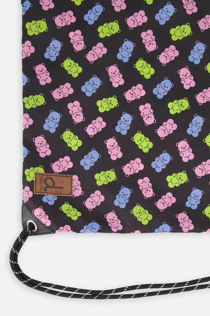 Drawstring Bag Black Printed Gummy Bears