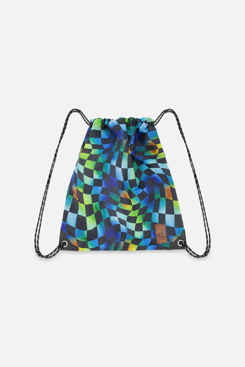 Drawstring Bag Blue Checkered Print