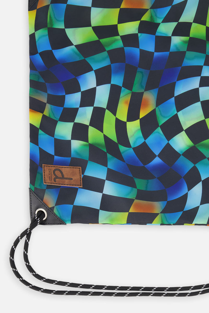 Drawstring Bag Blue Checkered Print