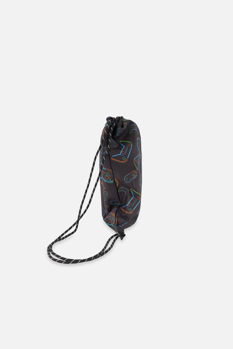 Drawstring Bag Black Printed Controller