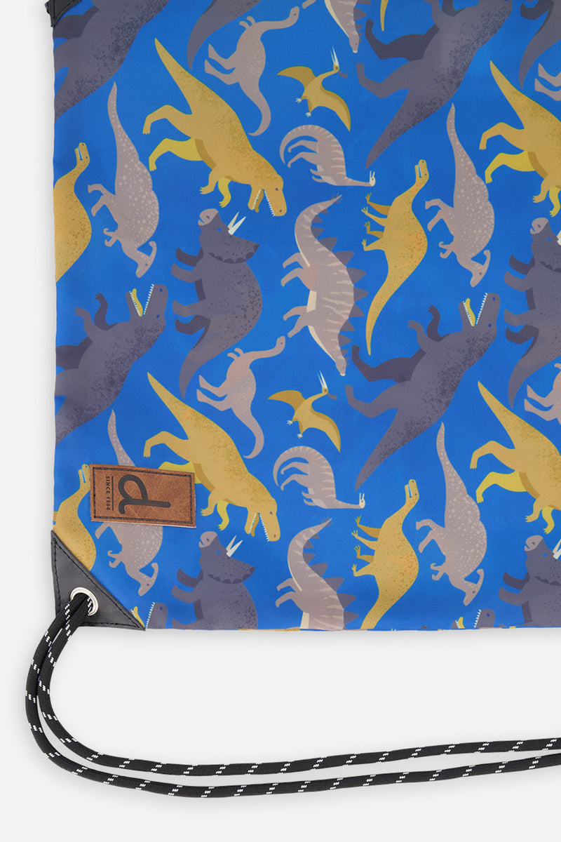 Drawstring Bag Blue Dinosaur Print
