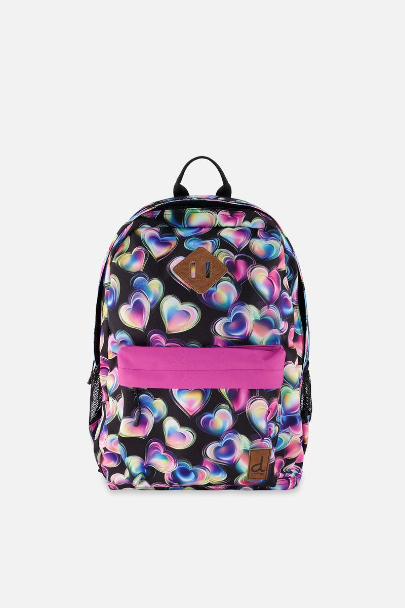 Kids Backpack Black Printed With Hearts