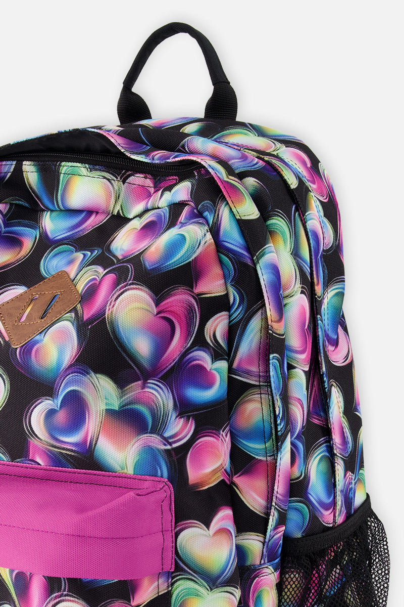 Kids Backpack Black Printed With Hearts