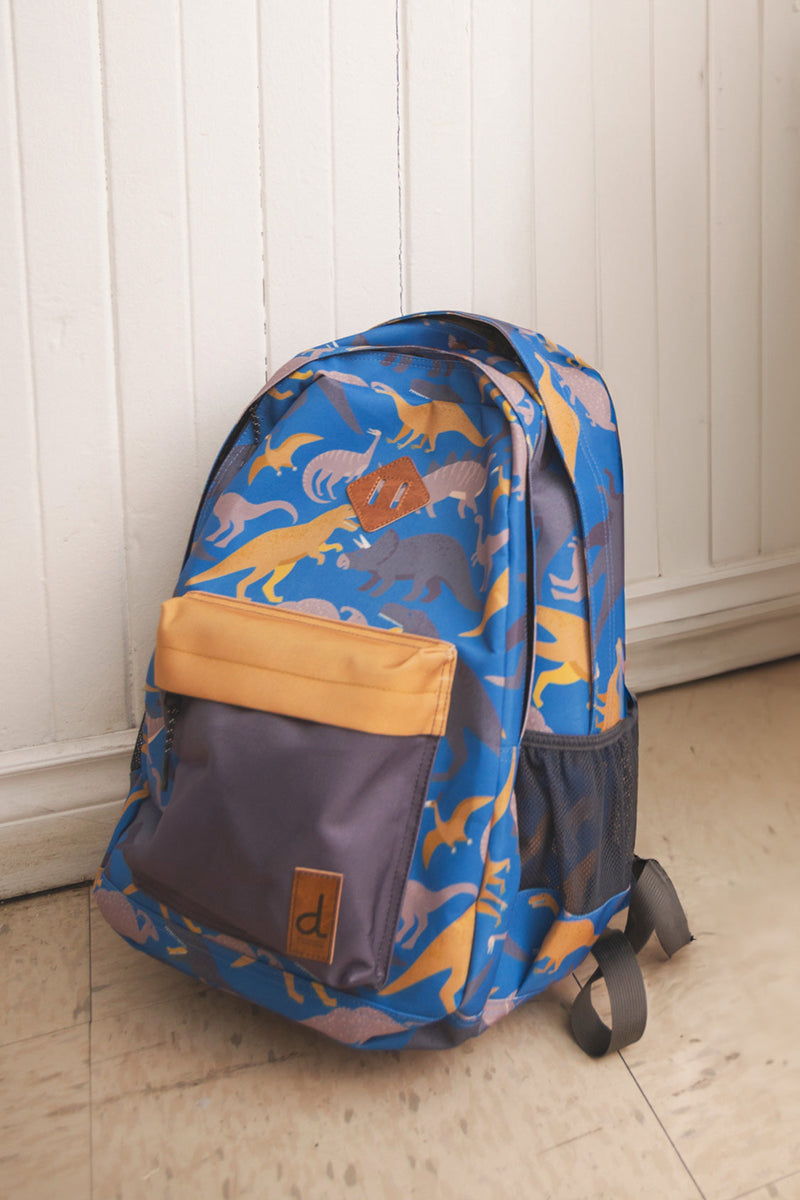 Kids Backpack Blue Dinosaur Print