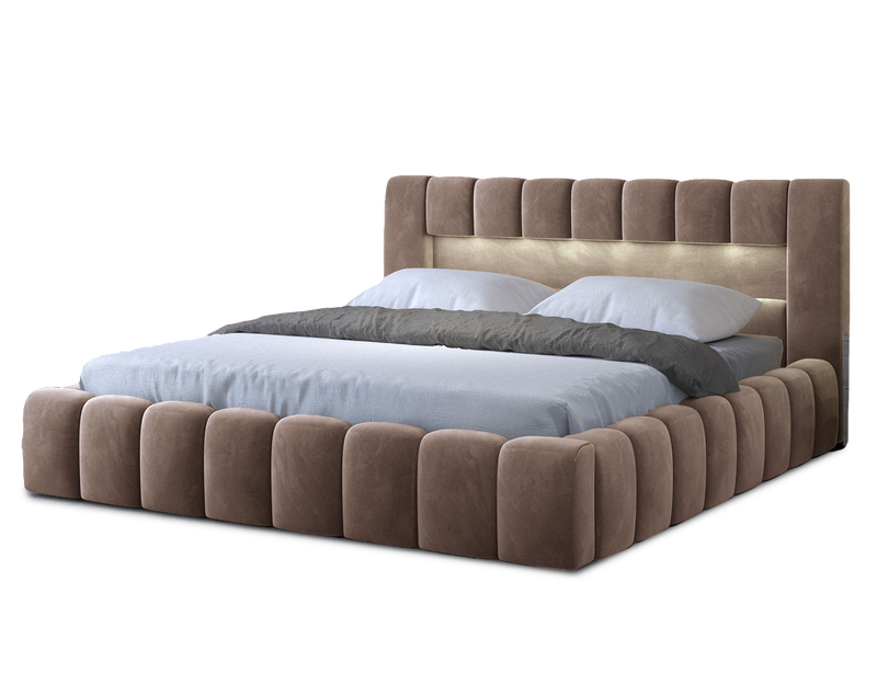 Lamica Upholstered LED Storage Platform Bed - Beige